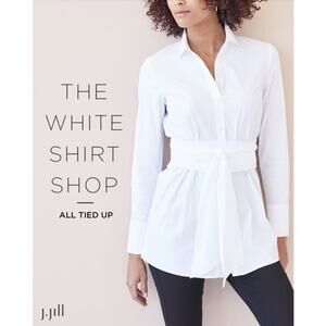 J Jill White Shirt Collection Womens Large Button Up Top Waist Tie Blouse